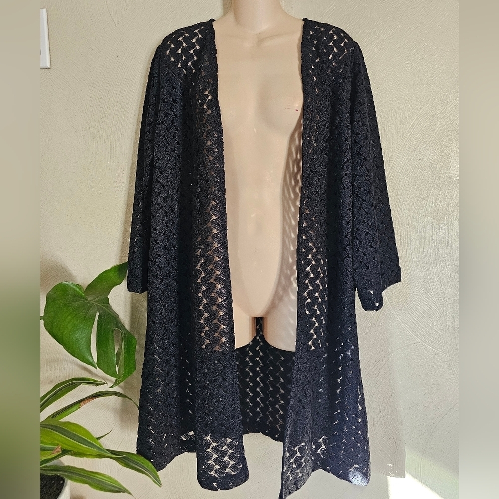 Black Open Knit Cardigan